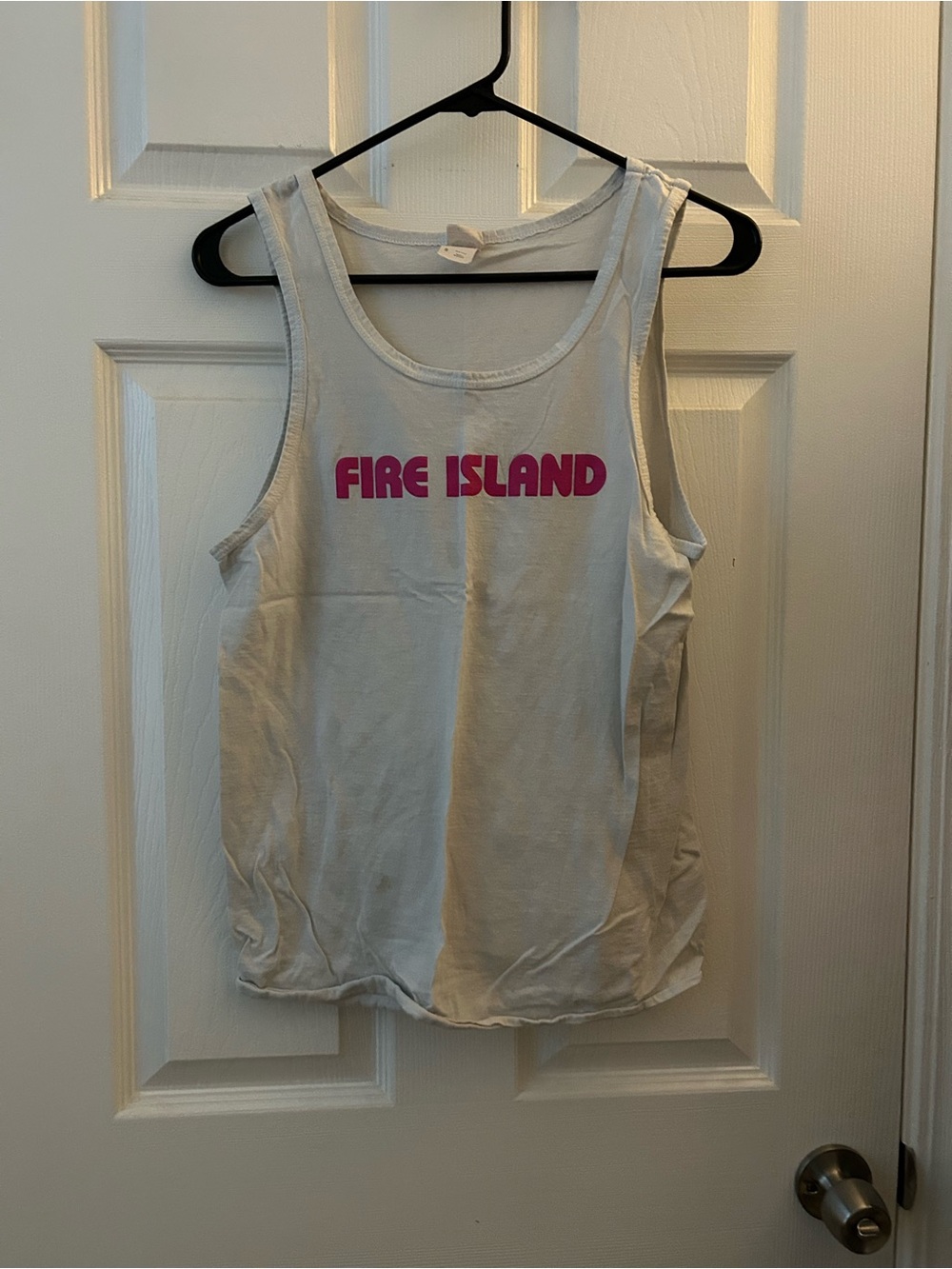 Fruit of the Loom White Tank Top with Pink FIRE ISLAND Print
